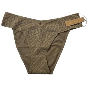 NWT SKIMS Logo Mesh Cheeky Bikini Panty In Olive Green Underwear